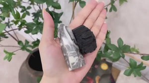 Thousand Eye Jasper Point and Black Tourmaline Chunk Crystal Combo for Grounding and Protection