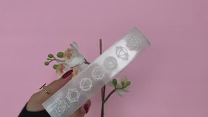 Selenite Plate with 7 Chakra Symbols: Energy Cleansing, Spiritual Activation, and Chakra Alignment"