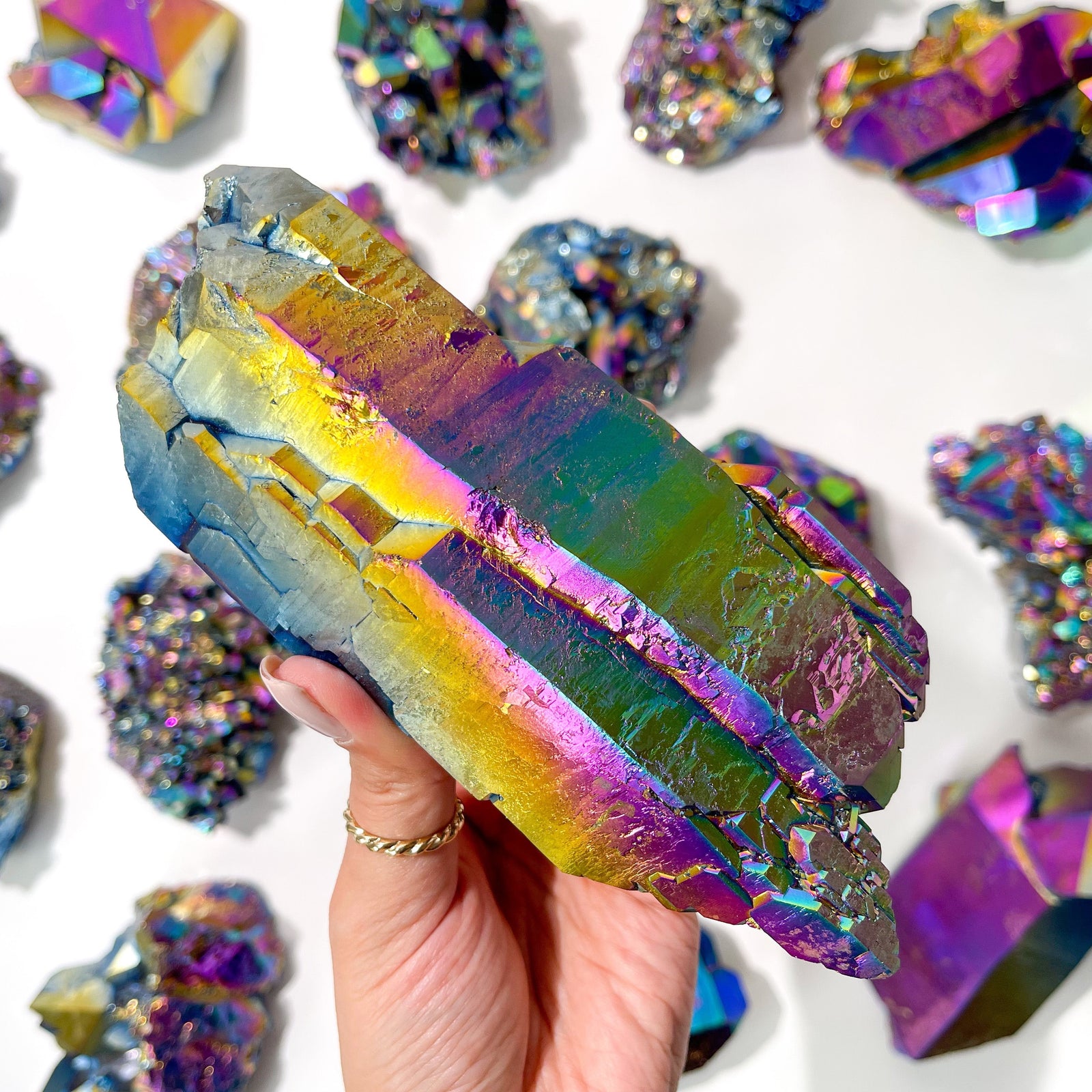 Rainbow Titanium Aura Quartz Cluster