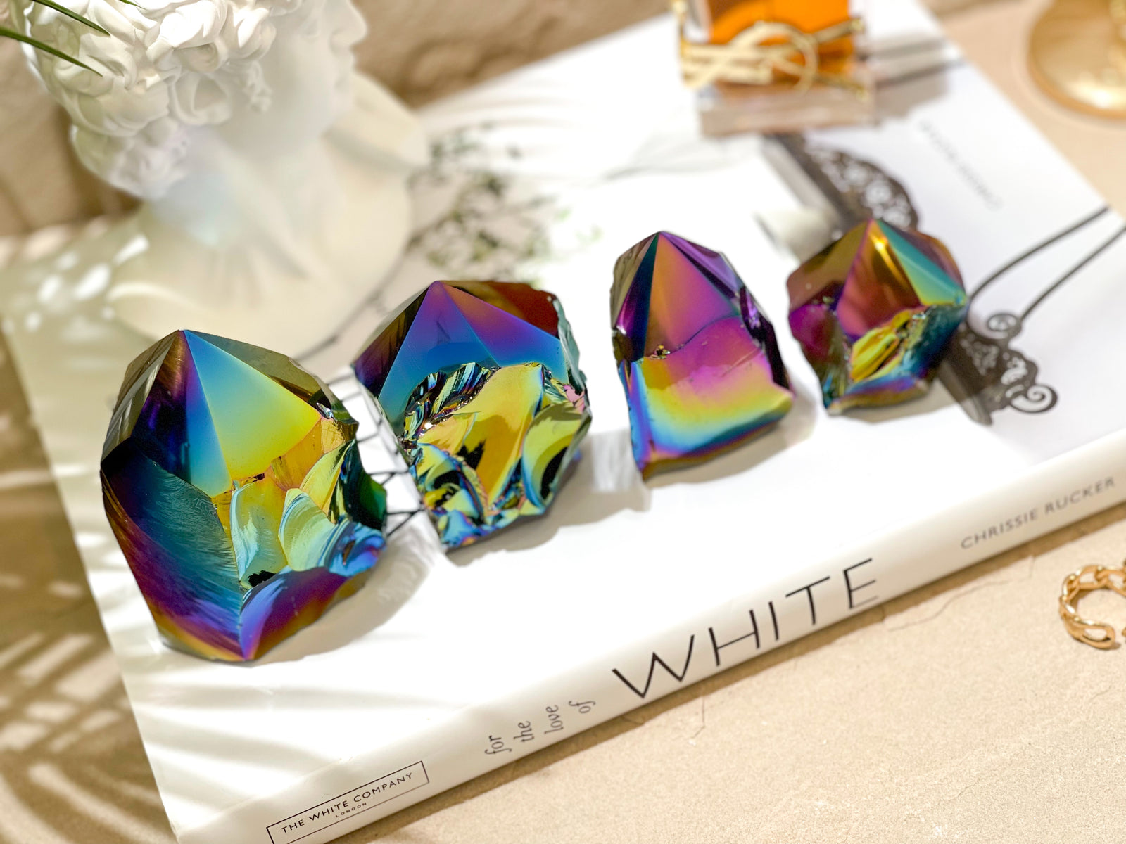 Rainbow Aura Black Obsidian Points