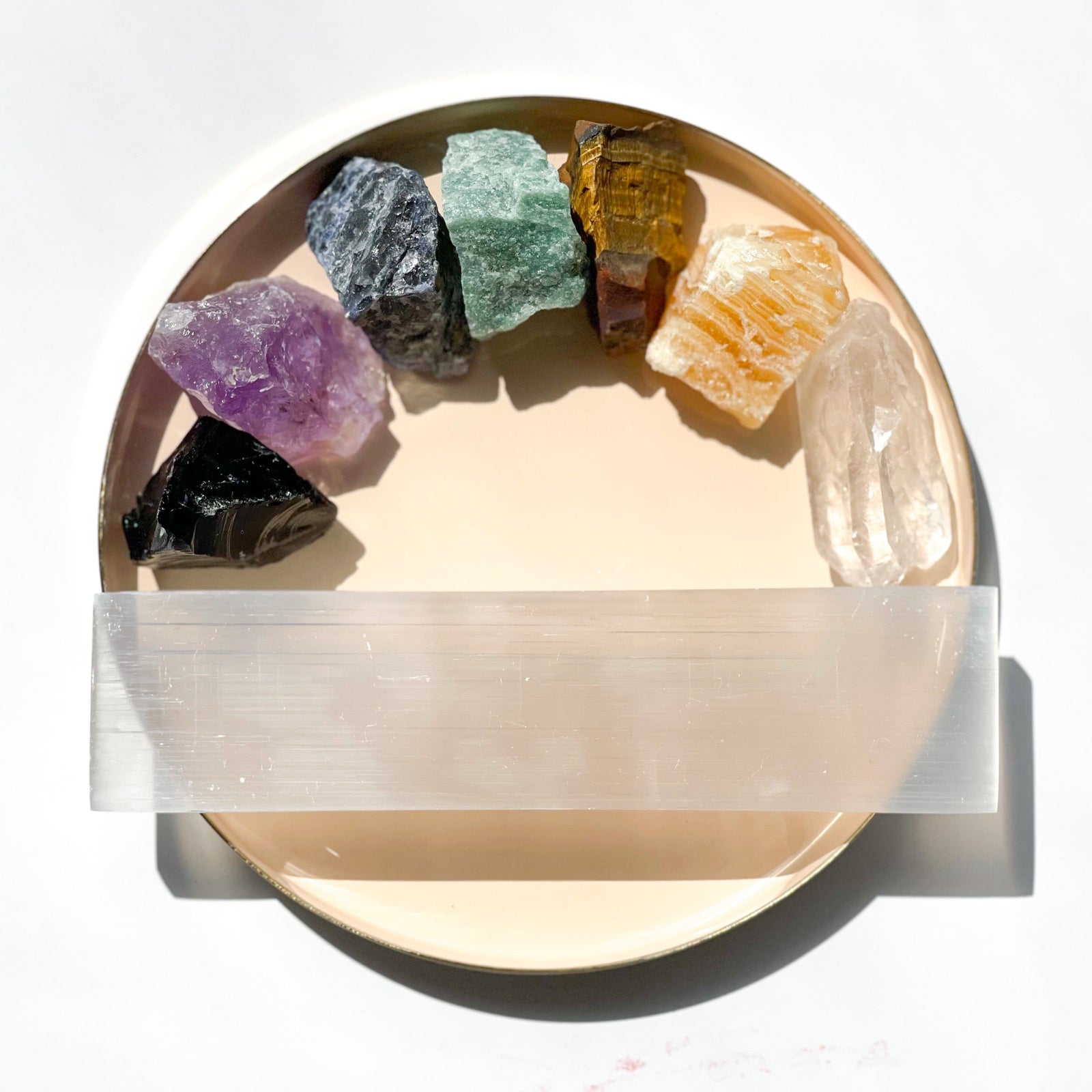 Chakra set with 7 Chakra Stones and a  Selenite Plate