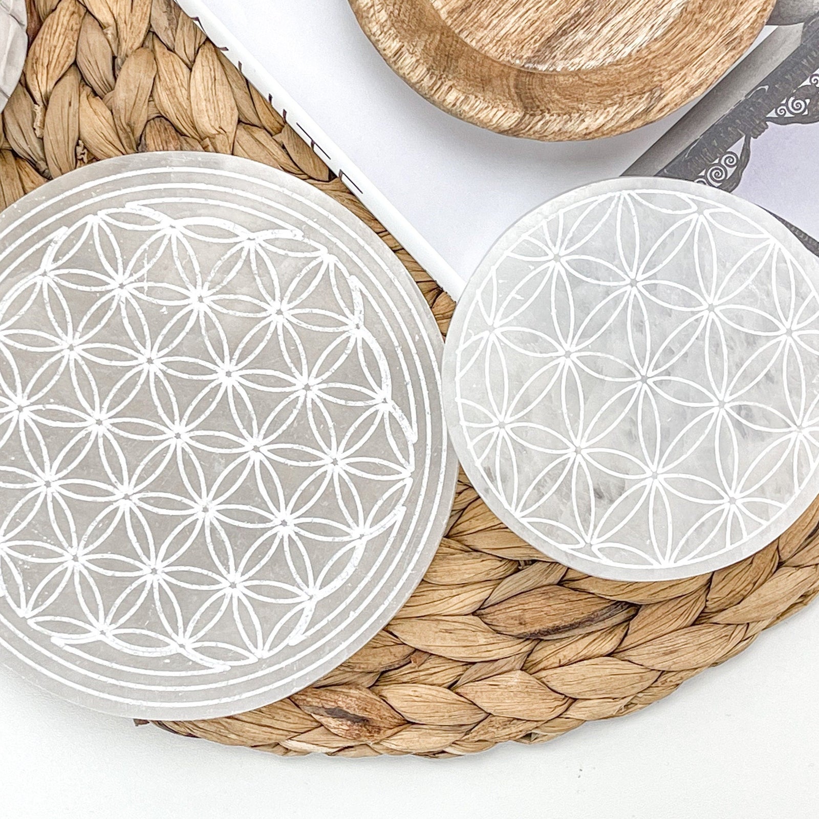Selenite Charging Plate Etched with Flower Of Life