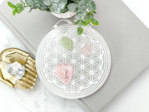 Selenite Charging Plate Etched with Flower Of Life