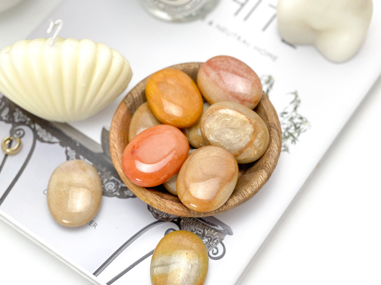 Peach Moonstone Palm Stone