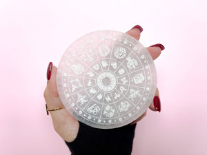 Selenite Charging Plate with Astrology signs