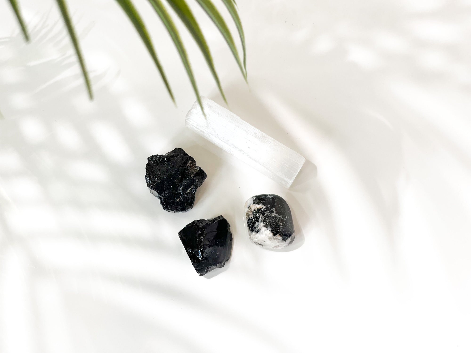 Protective Energy Healing Crystal Set: Black Tourmaline, Obsidian, Moonstone & Selenite