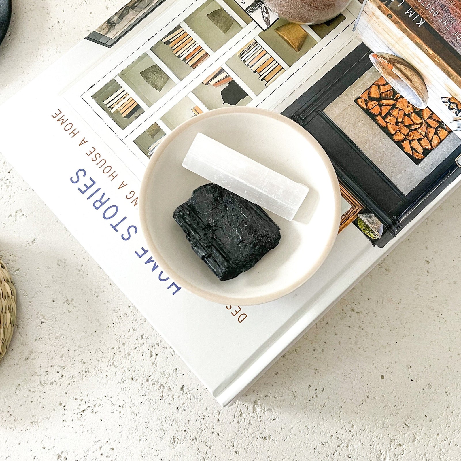 Selenite and Black Tourmaline Healing and Protection Crystal Set