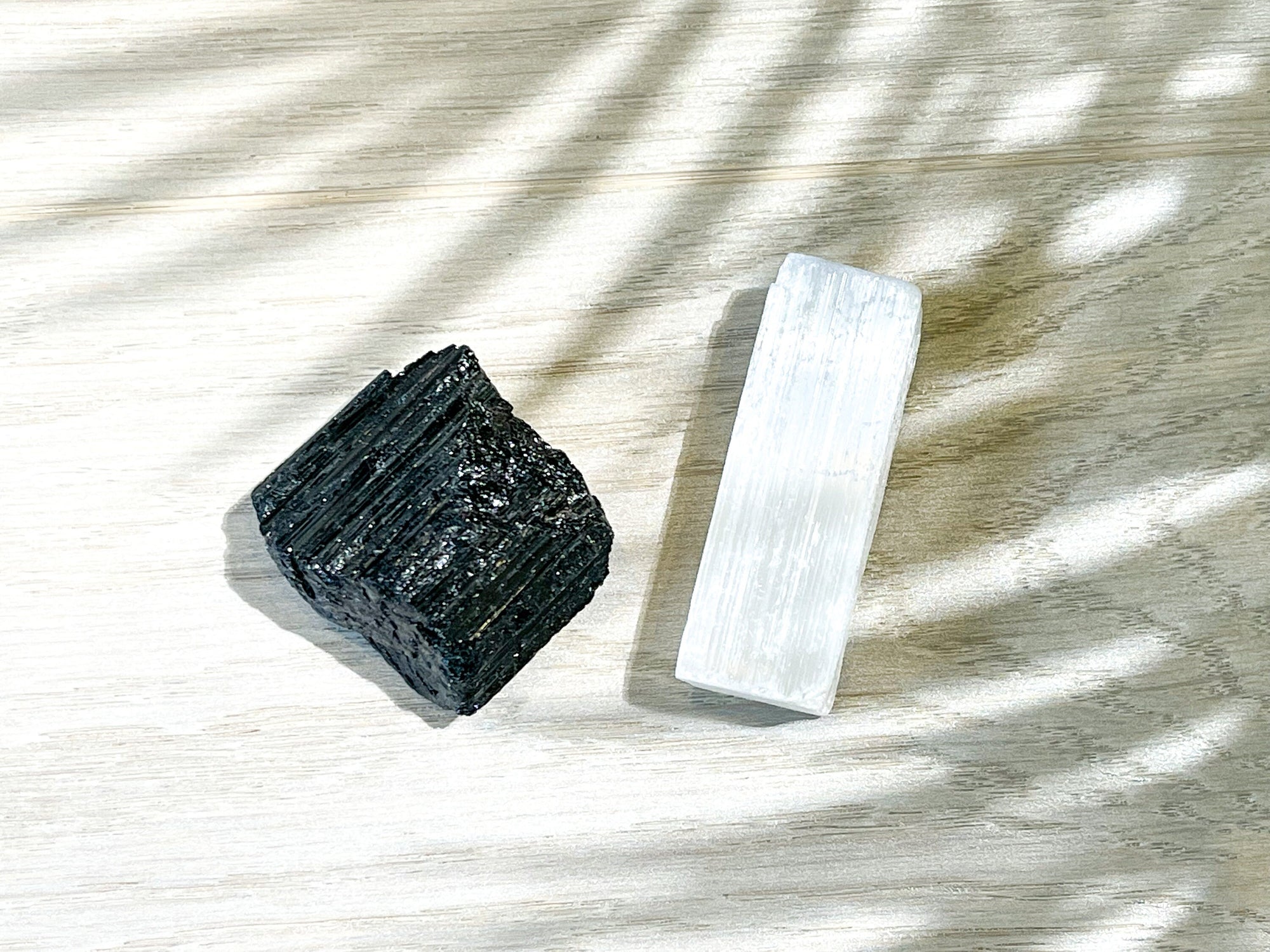 Selenite and Black Tourmaline Healing and Protection Crystal Set