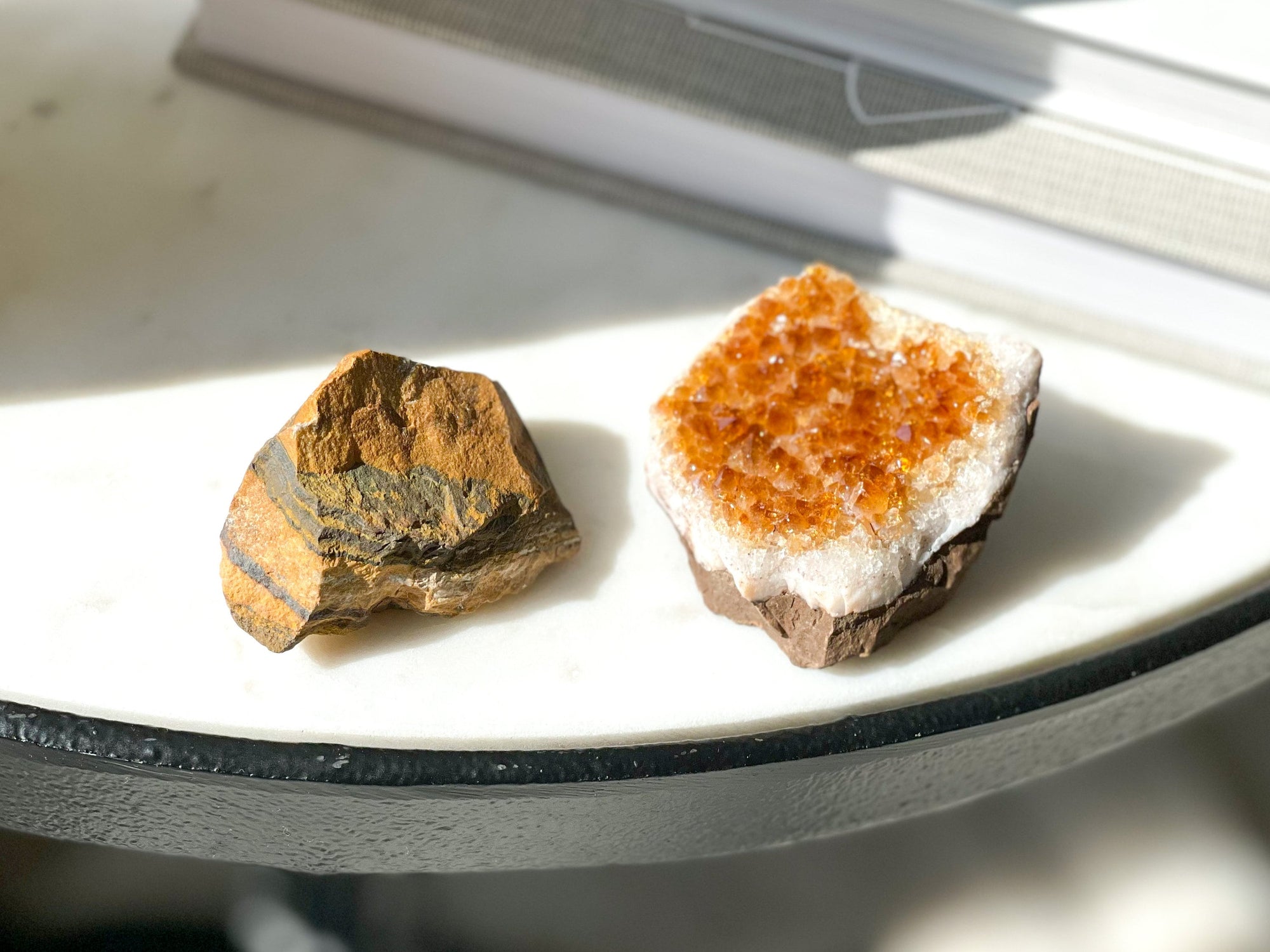 Raw Citrine Cluster & Tiger's Eye Crystal Set - Natural Energy Boost, Manifestation and Protection Duo for Abundance and Confidence"