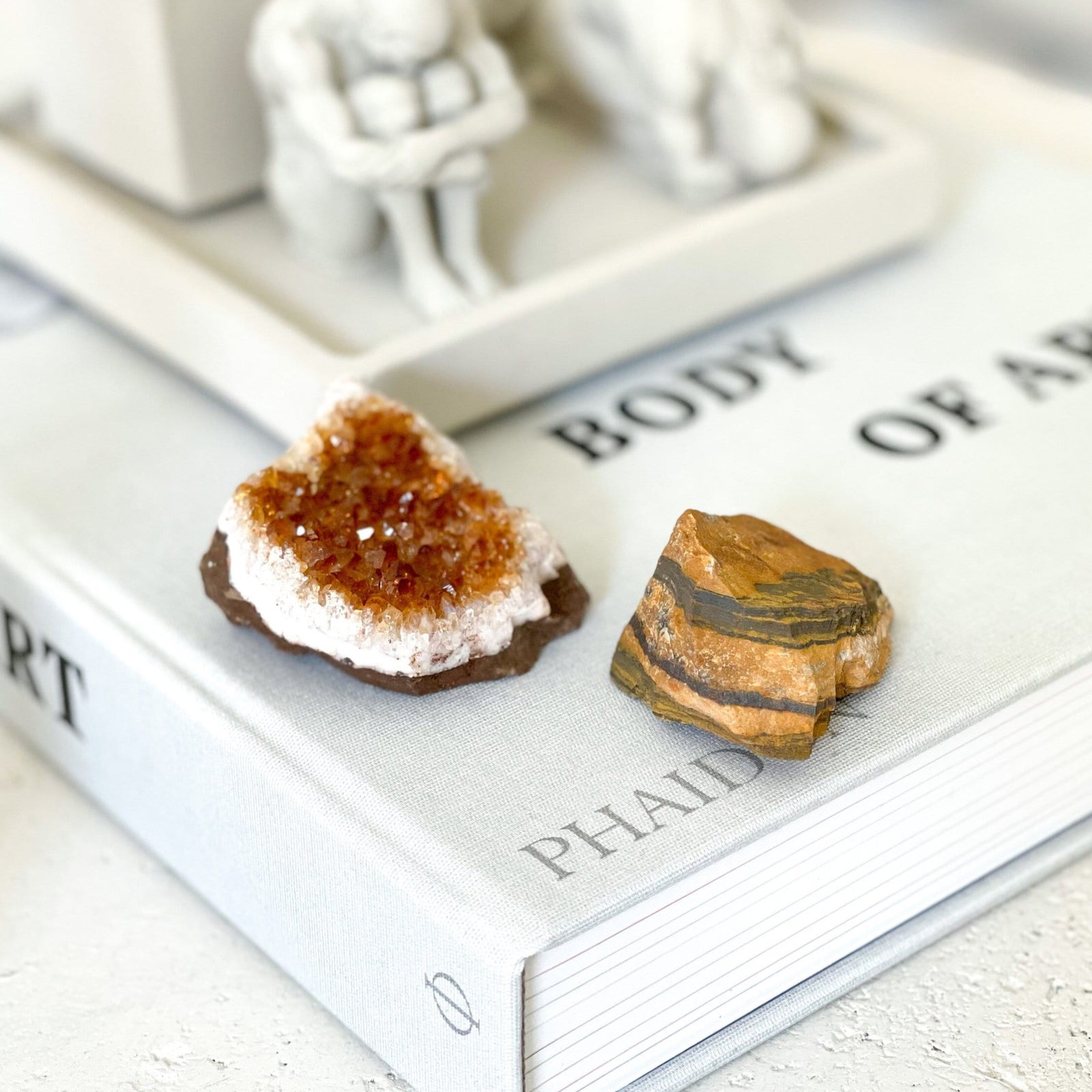 Raw Citrine Cluster & Tiger's Eye Crystal Set - Natural Energy Boost, Manifestation and Protection Duo for Abundance and Confidence"